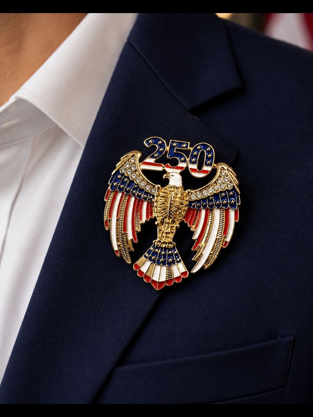 Gold Red White Blue Eagle '250' Pin Brooch For Man & Woman